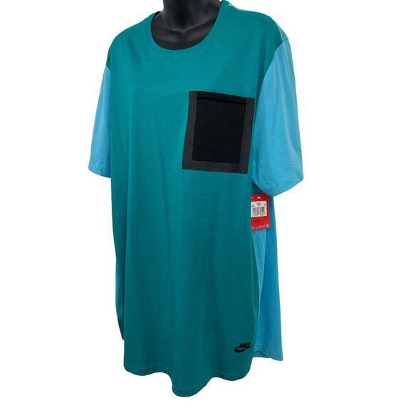 Nike Mens Teal Blue Colorblock Tee Shirt Short Sleeve Size XXL Crew Neck NWT New - Picture 3 of 10